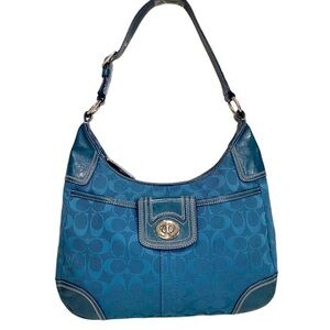 Vintage Coach Hampton hobo canvas and leather blue shoulder bag